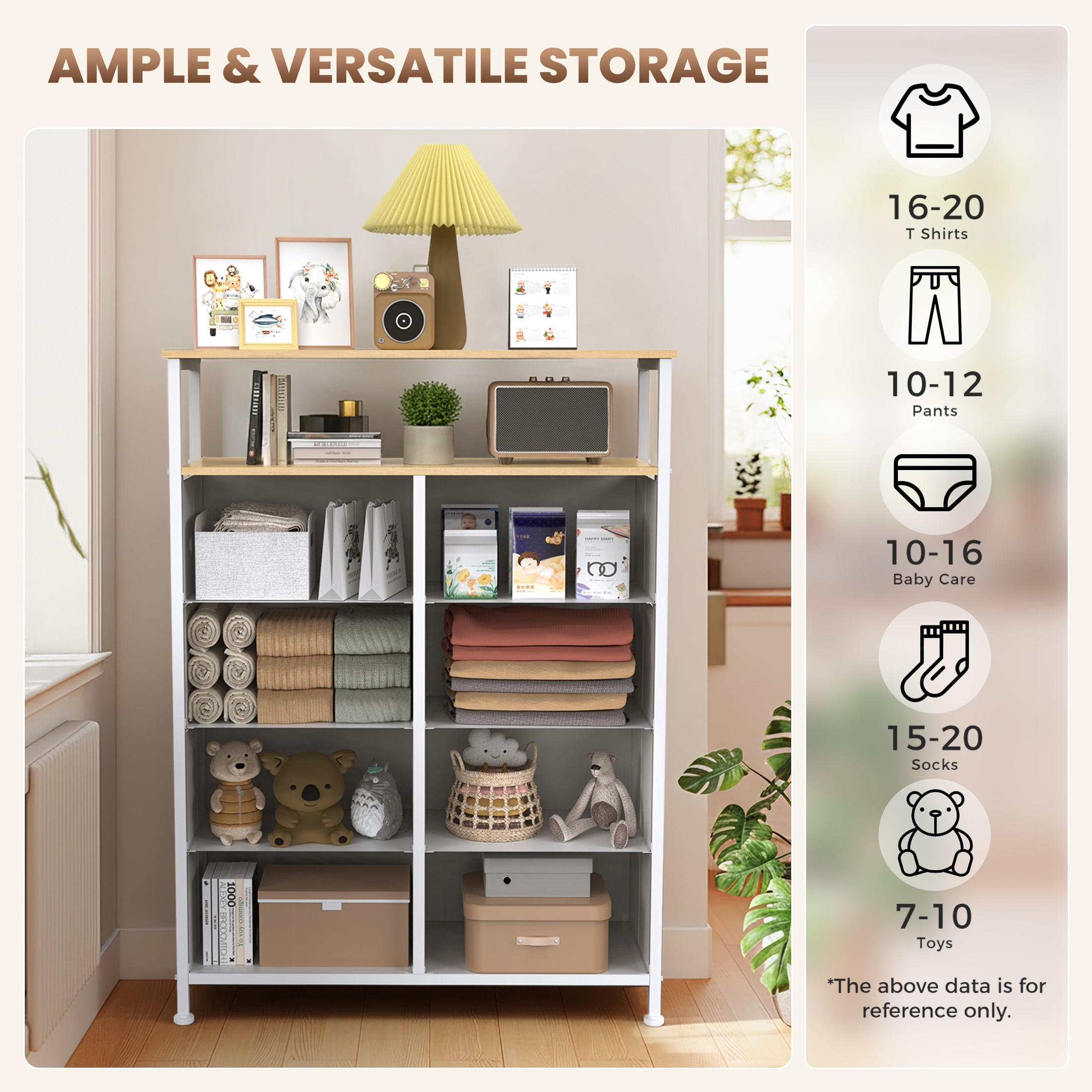 edx 8 Drawers Fabric Dresser, Clothes Storing, Storage Tower Organizer TV Stand, for Bedrooms, Wardrobes, Entryways, and Living Rooms, LightGray