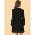 thumbnail image 4 of INSPIRE CHIC Women's Bow Tie Ruffle Hem Mini V Neck Flowy Swiss Dots Dress, 4 of 5