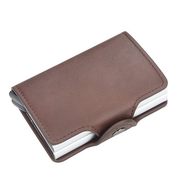 Tarjetero corto europeo y americano para hombre, tarjetero con múltiples posiciones para tarjetas, de aleación de aluminio, con cepillo antirrobo, con hebilla magnética y RFID