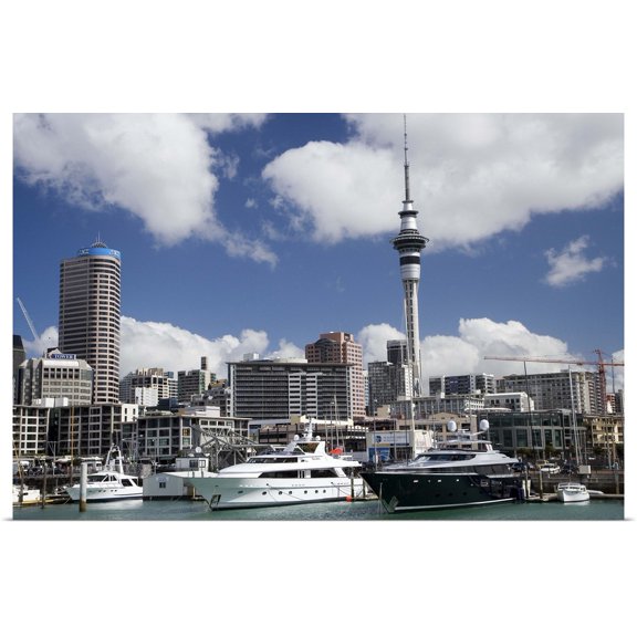Great BIG Canvas | Rolled David Wall Poster Print entitled Skytower, CBD, Viaduct Basin and Superyachts, Auckland, North Island, New Zealand