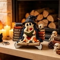 thumbnail image 4 of Aonerit 6X4In Ghost Reading Book Ornament, Wooden Halloween Figurine, Fall Harvest Tabletop Decor, Cute Farmhouse Desktop, Home Party Shelf, 4 of 6