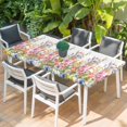 thumbnail image 2 of Pink Flowers Table Cloths for 3 Foot Rectangle Tables, Spring Floral Daisy Farmhouse Pastoral Botanical Patio Waterproof Elastic Fitted Tablecloths, Washable Rectangular Table Cover for Camping, 2 of 8