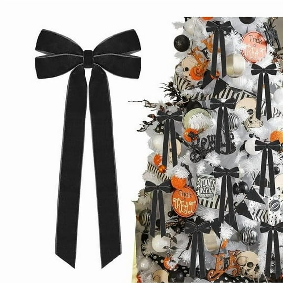 Large Velvet Christmas Tree Bows, Decorative Holiday Bows with Long Tails for Indoor Outdoor Xmas Decorations, Wreaths, Gifts, and Parties
