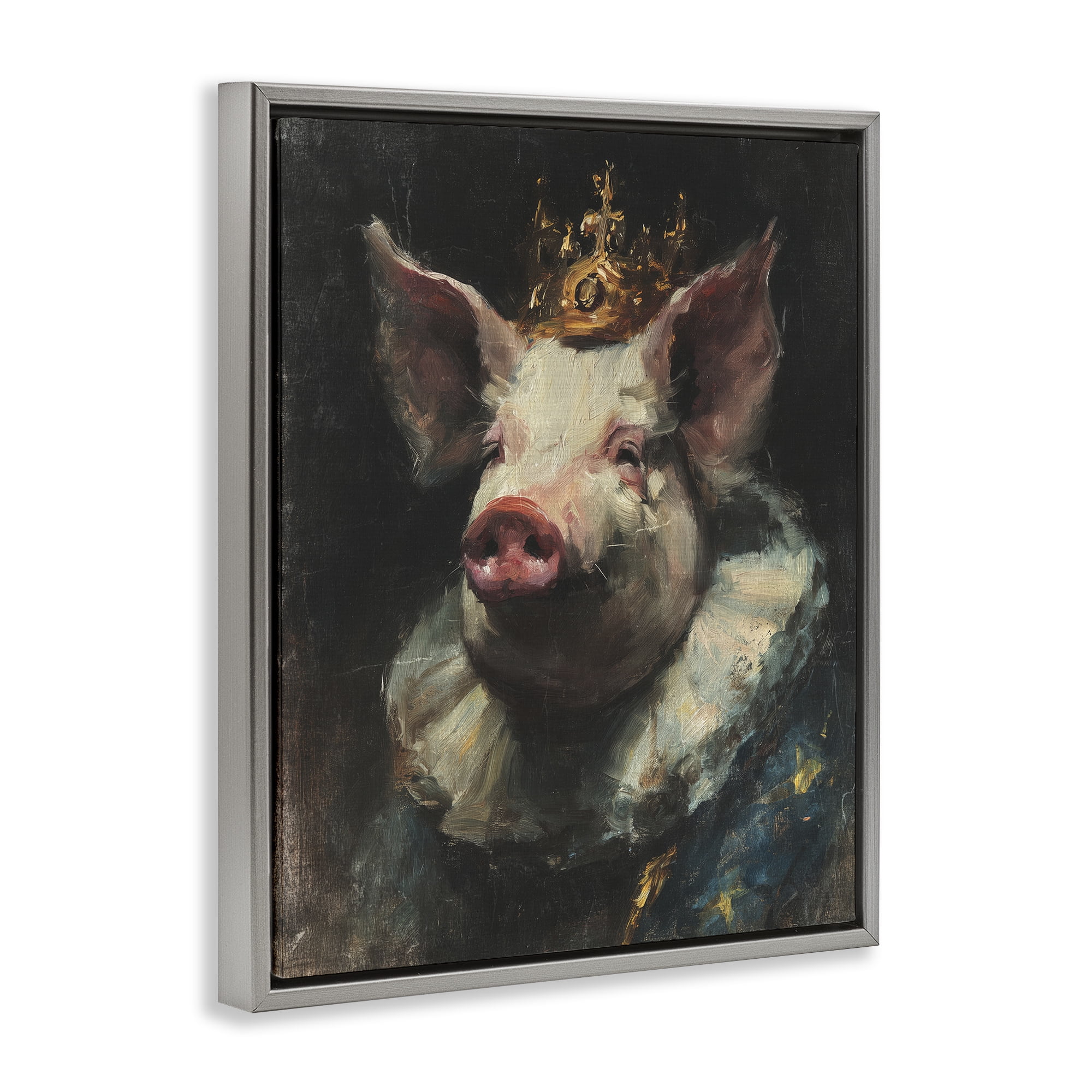 Stupell Industries Crowned Imperial Pig Gray Framed Floater Canvas Wall Art, design by Svetlana Aleynikova