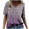 thumbnail image 2 of PENGXIANG Hauts pour Femmes Mode Décontractée Imprimé Col en V Manches Courtes T-shirt Imprimé Bleu G, 2 of 5