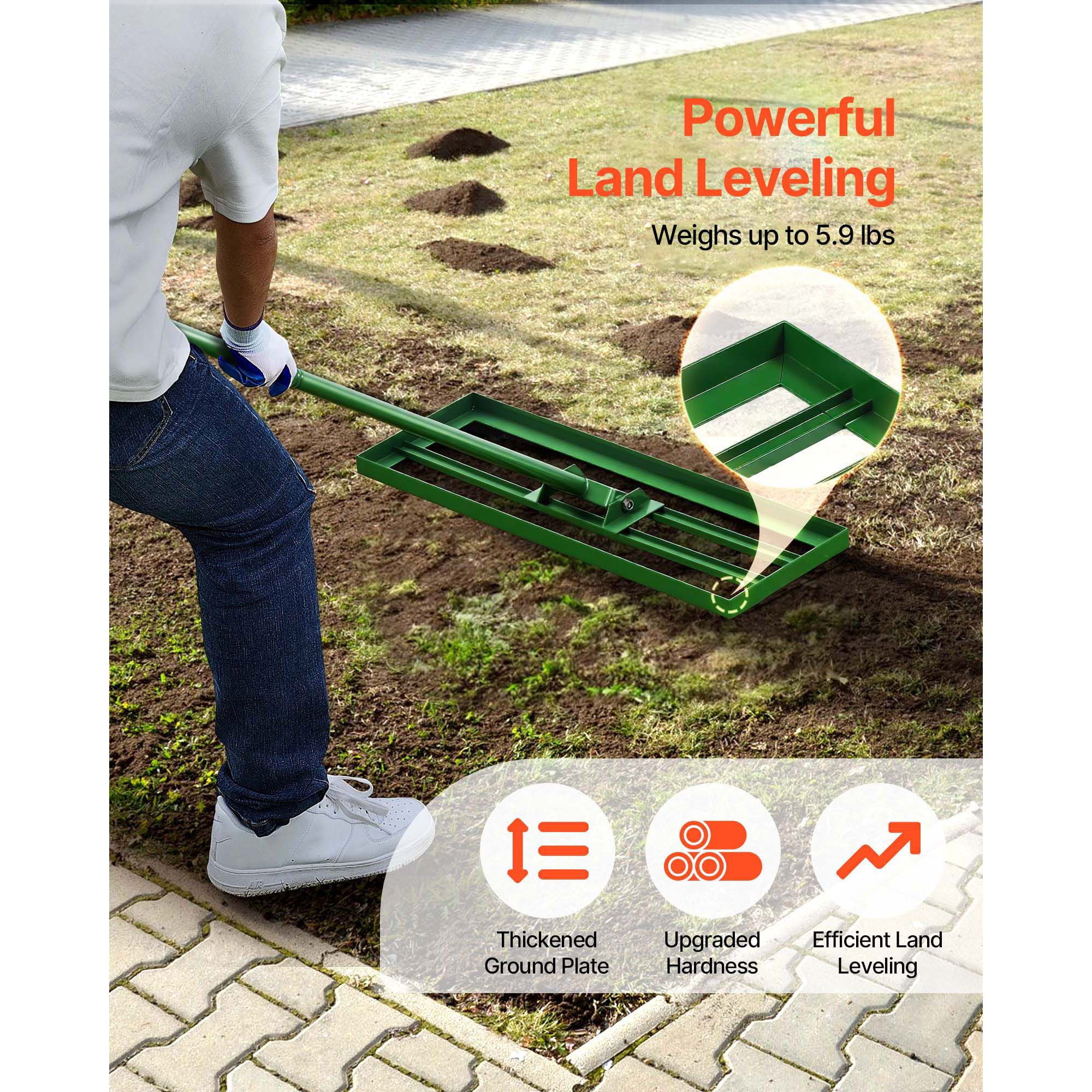 Lawn Leveling Rake 30"x10", Heavy  Yard Leveler with 78" Steel Extended Handle, Garden Golf Farm Tool