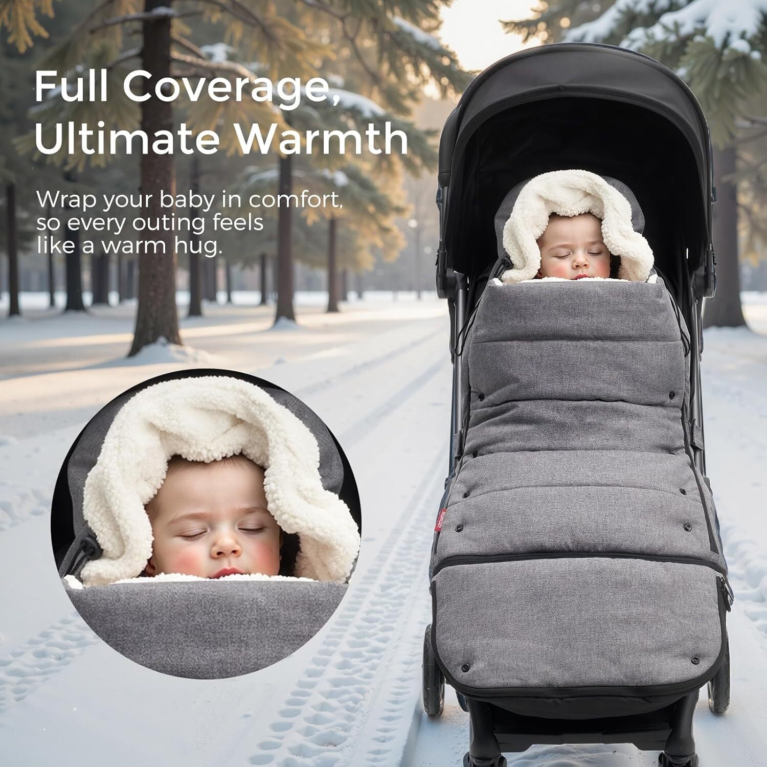 Momcozy Stroller Footmuff Universal | Easily Attaches to Most Strollers | Ultra-Plush,Weather-Proof | Deluxe Warm Stroller Bunting Bag | Extendable Stroller Cover for Winter | Adjustable Buckle,Gray