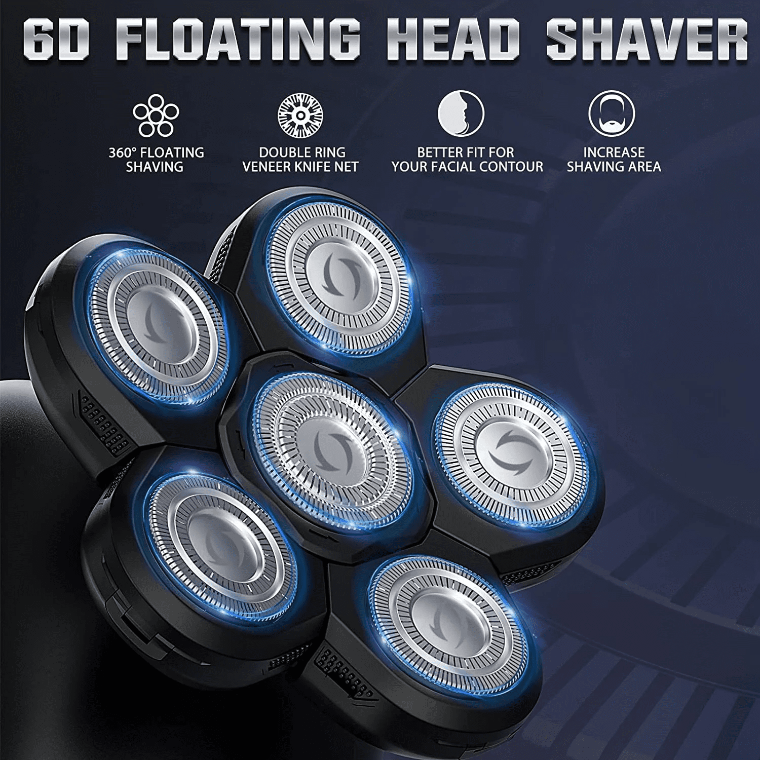 MAX-T 5-in-1 Head Shaver for Bald Men, 6D Floating Heads, Waterproof Wet/Dry Shower Shave, LED Display, 90min Runtime, Grooming Kit, Gift for Men
