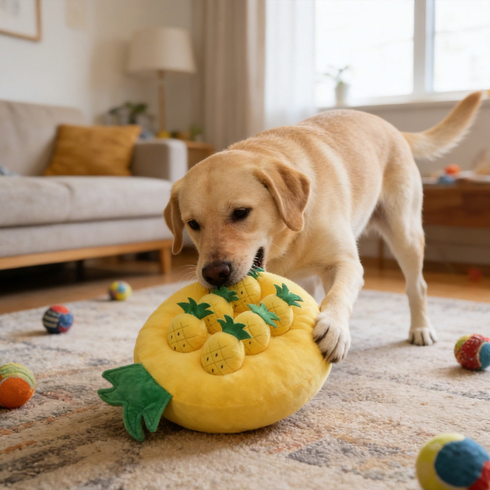 Gytml Vegetable Plush Dog Chew Mat, Interactive Food Dispensing Toy With Pull-Out Design, Durable Foraging Puzzle Mat For Dogs Mental Stimulation & Bonding(Yellow-43X34X5cm)