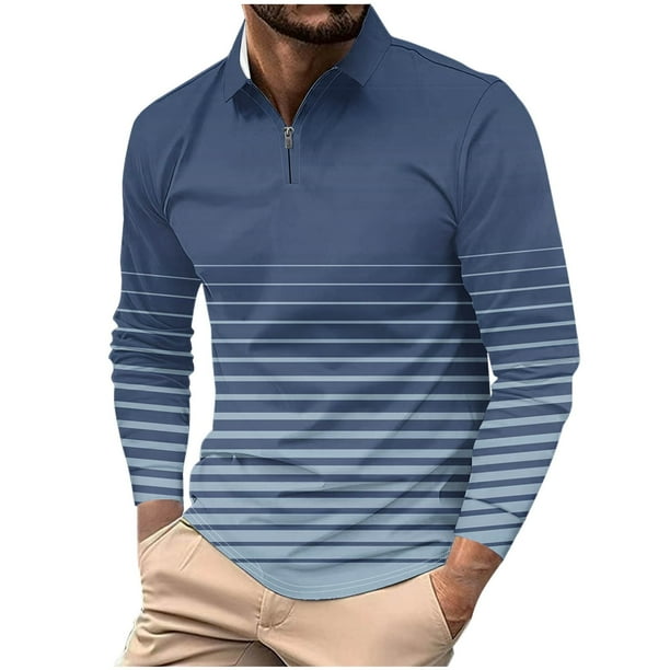 Kalauyu Mens Quarter Zip Shirt Long Sleeve Color Block T Shirts for Men Lightweight Casual Striped Golf Polos