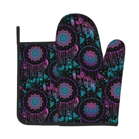 

Gaeub Dreamcatcher With Feathers Print Oven Mitts and Pot Holders Sets of 2 Heat Resistant Pad Cooking Gloves for Baking BBQ Home Decor
