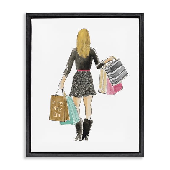 Stupell Industries Girl With Shopping Bags Black Framed Floater Canvas Wall Art, design by Lanie Loreth