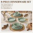 thumbnail image 5 of Vesteel Dinnerware Sets for 2, 8-Piece Stoneware Plates and Bowls Set, Dishes Set for Home Restaurant, Microwave and Dishwasher Safe, Light Green, 5 of 10