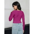 thumbnail image 3 of Women's Long Sleeve Square Neck Crop Top Ribbed Slim Fitted Casual T-Shirt Tops, 3 of 4