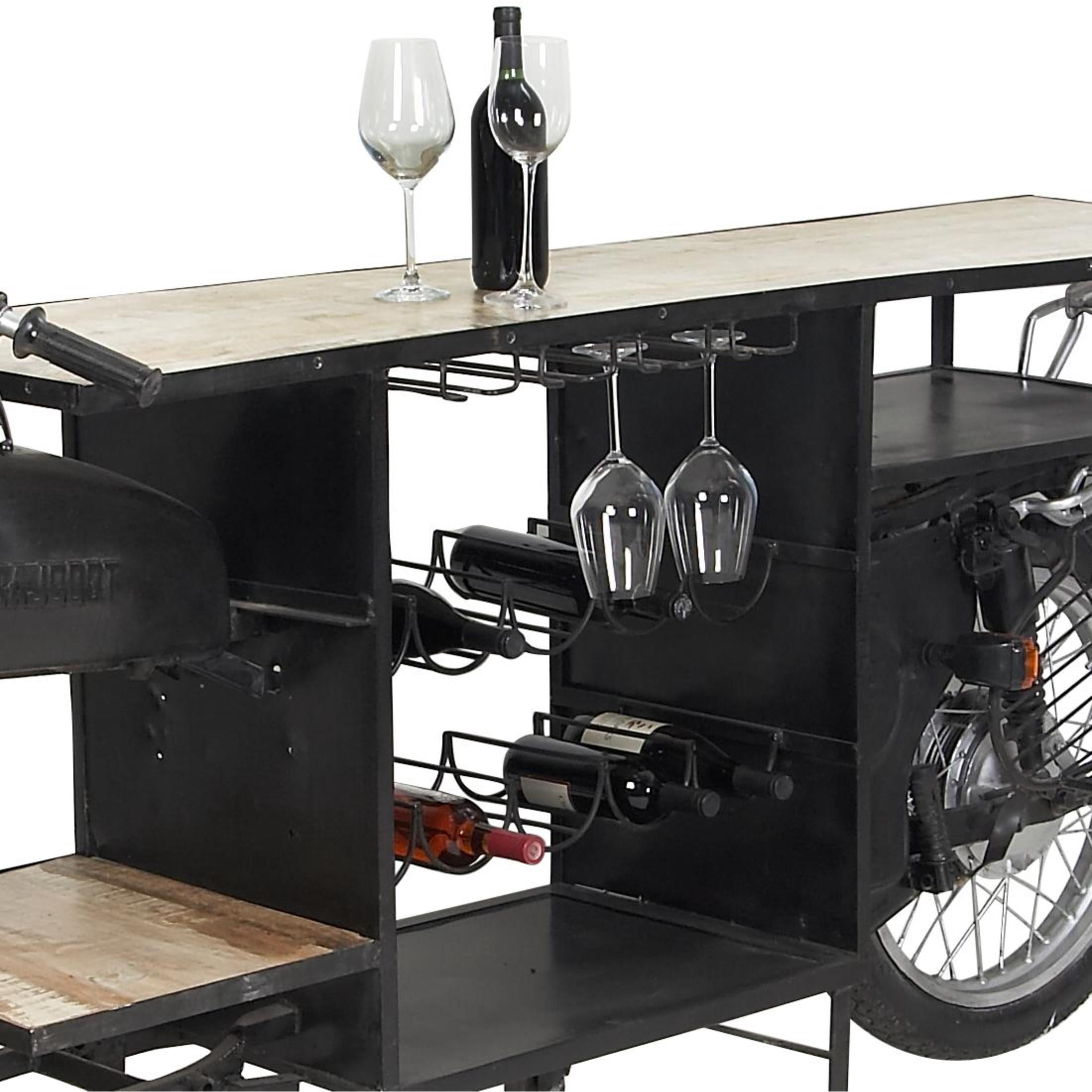 DecMode Rustic Black Metal Racer Style Motorcycle Bar, 105"W x 38"H