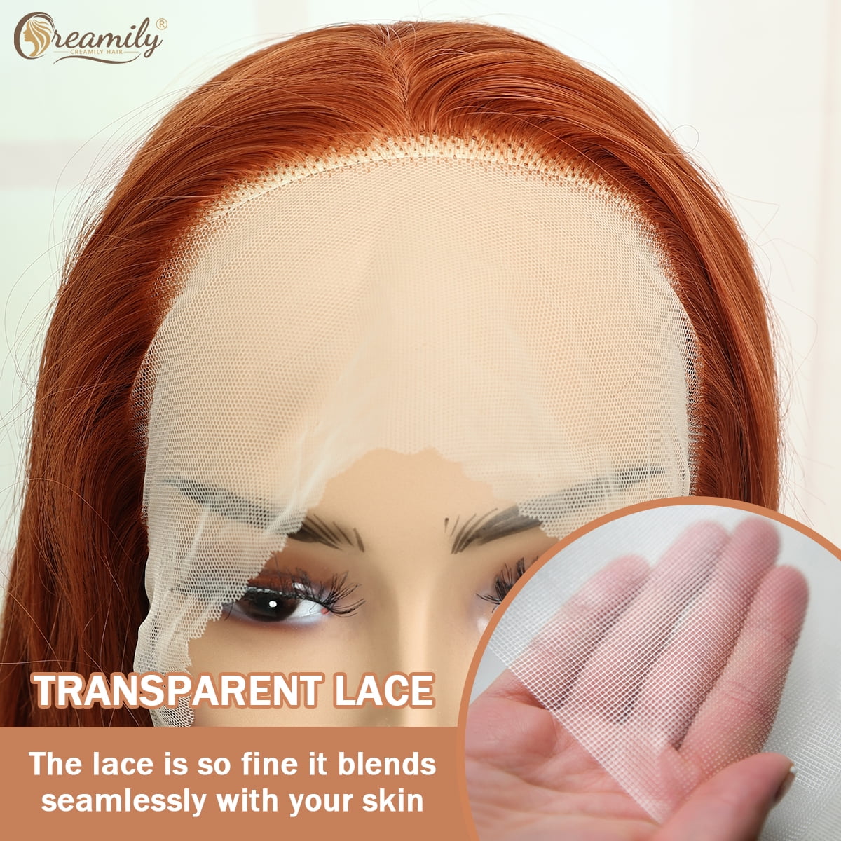 Creamily 26 Inch Lace Front Wigs Free Part Long Wavy Synthetic Glueless Half Hand Tied Lace Wigs For Women（Orange Color ）