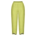 thumbnail image 4 of Diufon Womens Plus Size Pants Solid Color Wide Leg Pants Casual Linen Capris Pants with Pockets, 4 of 5