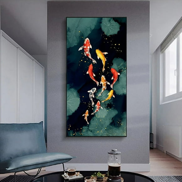 1pc Canvas Painting, Abstract Koi Fish Oil Painting Wall Art Decor, For Living Room Wall Decor, Bedroom Wall Decor, Canvas Wall Art Decor, No Frame, 19.68*39.37inch
