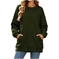 thumbnail image 4 of Horkkom Crew Neck Sweatshirts Women Casual Oversized Solid Color Tops Fall Loose Pullover Sweatshirts with Pockets XL, 4 of 7