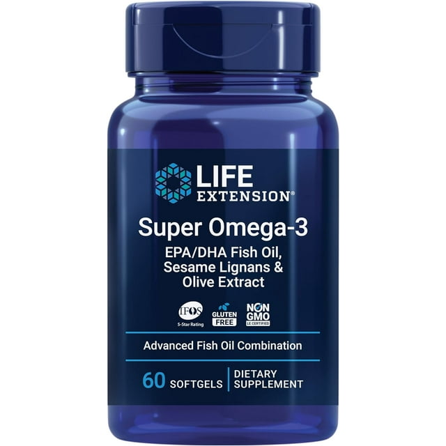 Life Extension | Super Omega-3 EPA/DHA Fish Oil, Sesame Lignans & Olive Extract 60 softgels