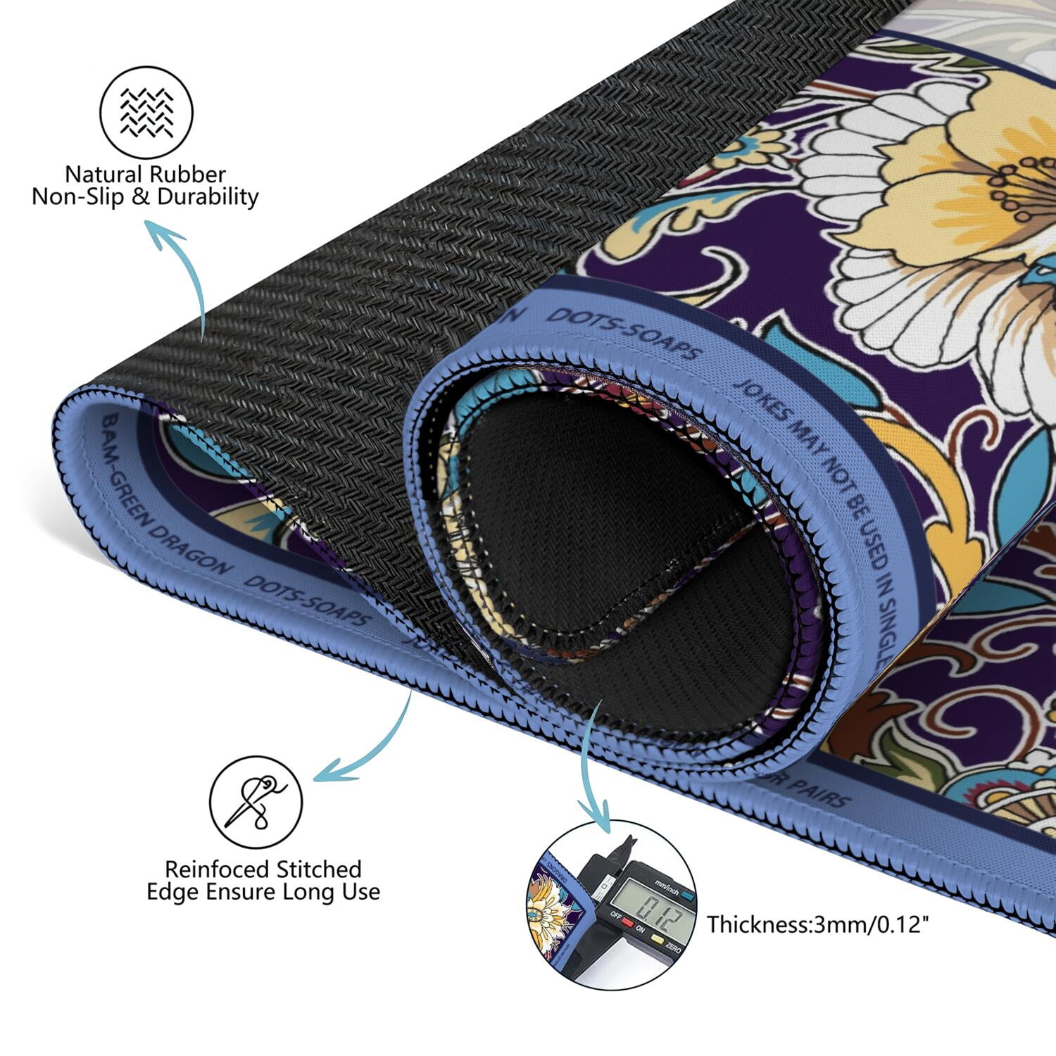 Flower Mahjong Mat with Rules, 31.5*31.5in Anti Slip American Mahjong Mat for Table, Noise Reduction, Neoprene Mah jongg Mats with Carrying Bag & 3 Dices, Mahjong Supplies Gift, Board Tile Games Mats