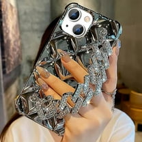 for iPhone 15 Plus/iPhone 14 Plus Glitter Diamond Case with Wrist Strap Loop,Cute Bling Rhinestone Sparkle Shiny Soft Silicone Shockproof Women Girls Case for iPhone 15 Plus/14 Plus (Silver)