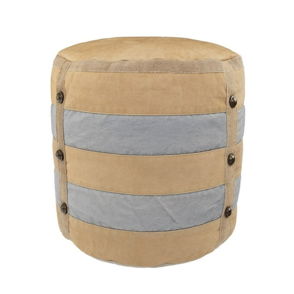 LR Home Medium Striped Indoor Cylinder Pouf, Tan/Gray, 16" x 16" x 16"