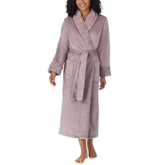Carole Hochman Women's Silky Soft Shawl Collar Wrap Style Plush Robe (Purple, XL)