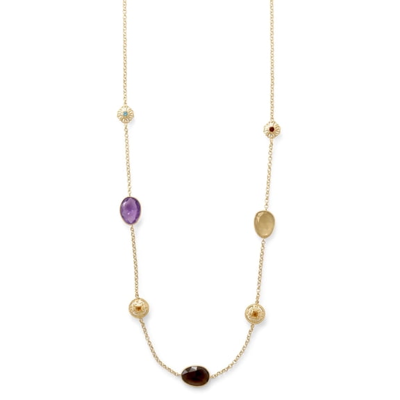 14k Gold-plated Amethyst Smoky, Lemon Quartz Citrine Blue Topaz Garnet Necklace