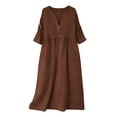thumbnail image 5 of DGMIOCS Women's Maxi Dress for Everyday Wear with Long Sleeve Solid Linen Blend A Line Comfortable Elegant Daily Attire for Spring Coffee XL, 5 of 8