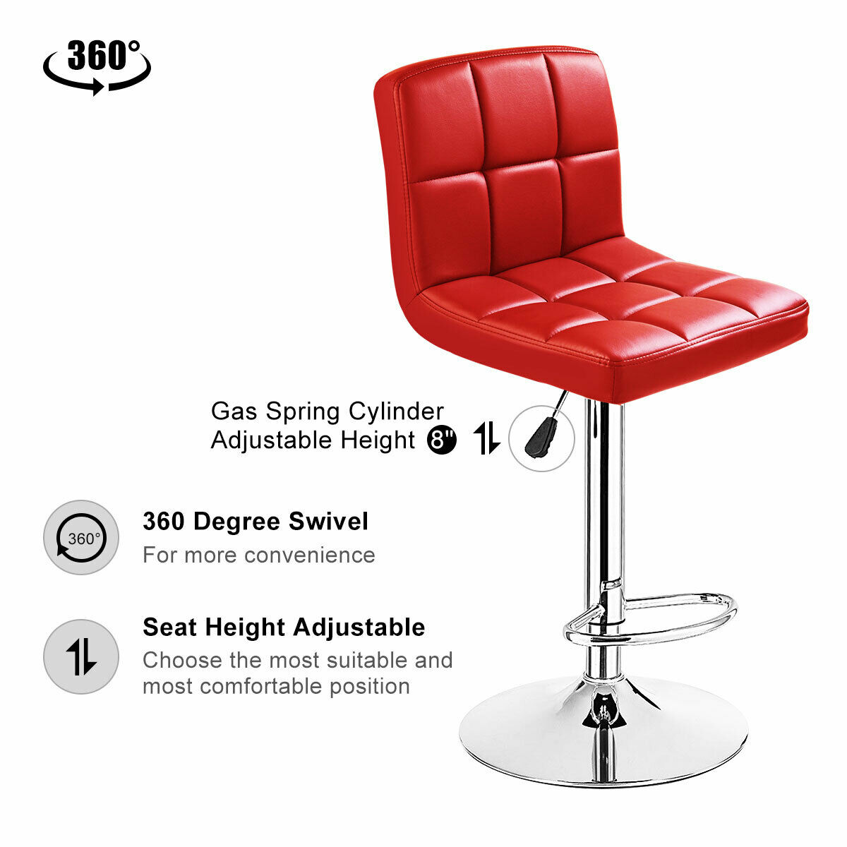 Costway Set Of 2 Bar Stools Pu Leather Adjustable Barstool Swivel