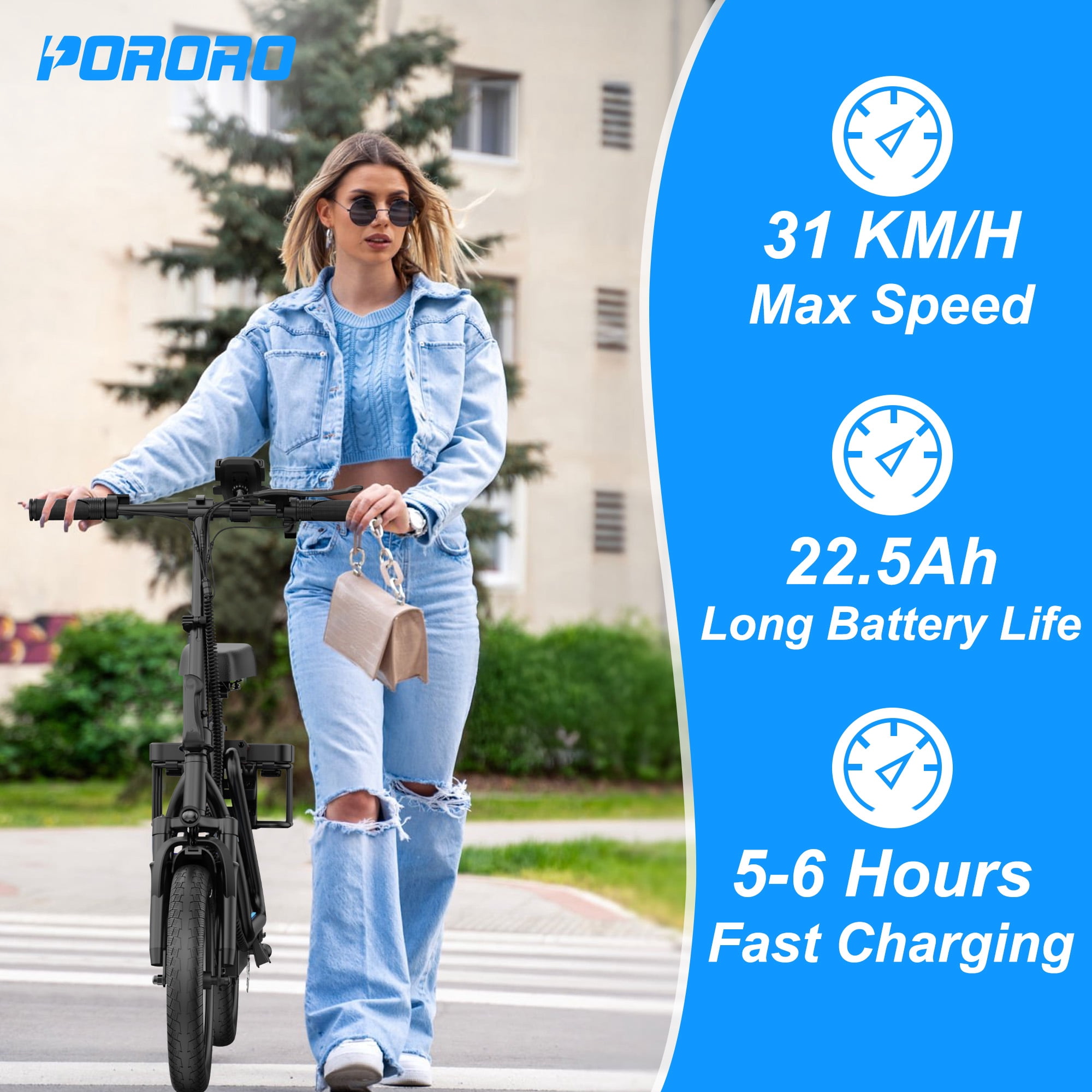 PORORO Electric Scooter with Seat, Max 25 Miles Range, with 14" Tires, 500W, 22MPH, Black