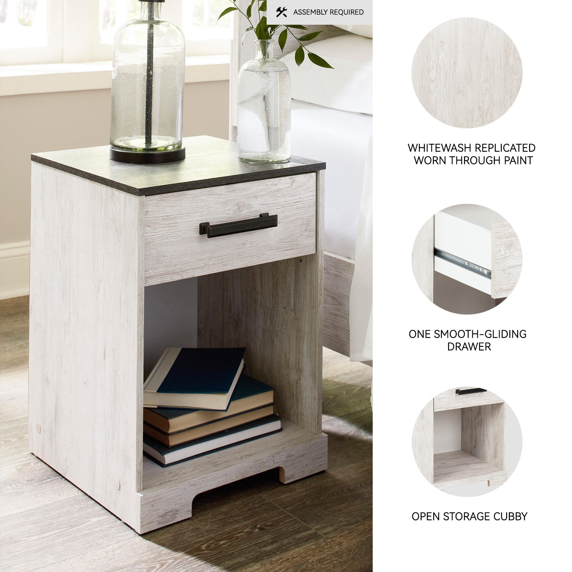 Signature Design by Ashley Casual Shawburn Nightstand Whitewash/Charcoal Gray