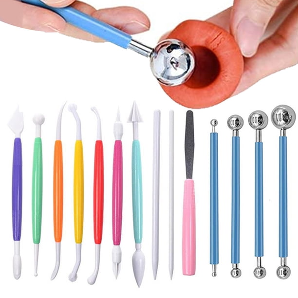 14 Uds herramienta de mano para decoración de pasteles, pluma para escultura de Fondant, utensilios con cuchillas, doble bola de Metal, juegos de herramientas de modelado de pasta de goma