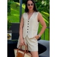 thumbnail image 4 of HH TRAF Conjuntos de pantalones cortos de verano para mujer, estilo vintage, de un solo pecho, con cuello en V, chalecos, tops, pantalones cortos ajustados con cremallera y bragueta, trajes de oficina, 4 of 5