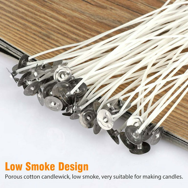 Harnico 100 Pcs Cotton Candle Wicks for Candle Making 6 inch Wicks  Smokeless Candle Wick with Metal Base Clip with Wicks Stickers for Scented Candle  Butter Candles Soy Candles 