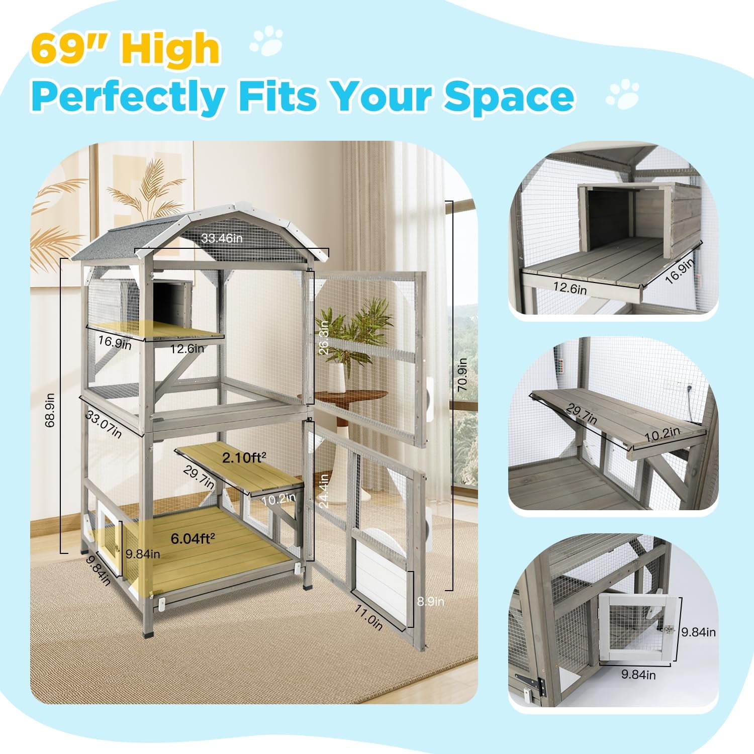 PETSCOSSET Cat House Outdoor Cat Enclosure Catio with Platforms