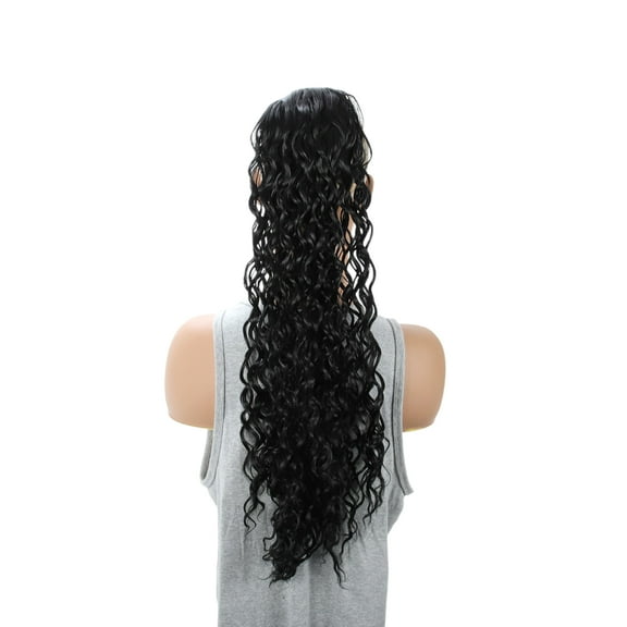 Unique Bargains 1 Pc Latin American Curly Ponytail Long Hair Hair Extensions High Temperature Fiber 22IN Hair Extension Tape Black for Women