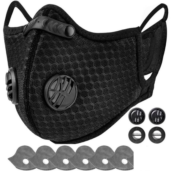 Reusable Half Face Cover Mask w/ Filter Cycling Outdoor Sport Face Mask Black