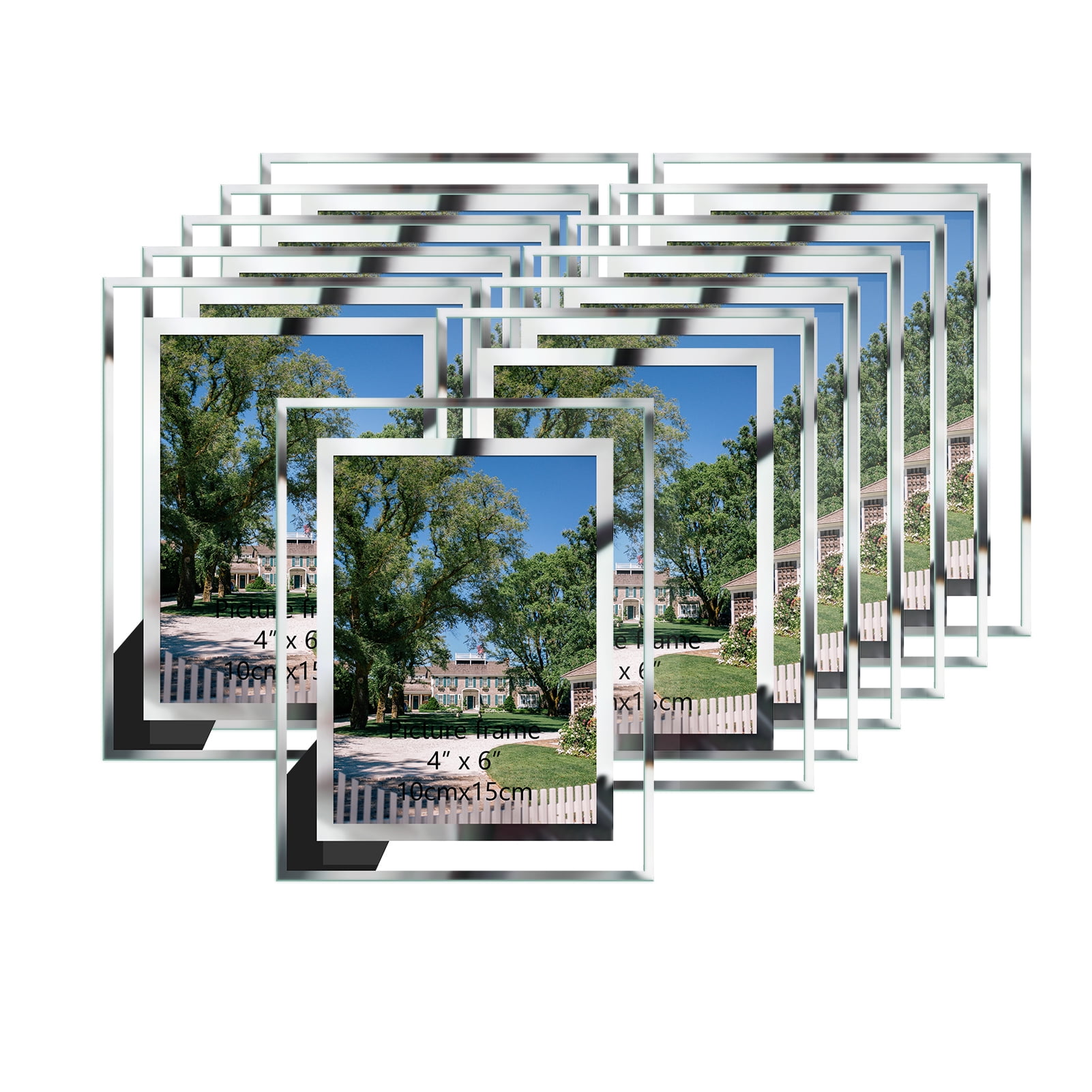 12 Packs 4x6 Glass Picture Frames, Clear Mirror Silver Wedding Photo Frames, Only for Tabletop Display