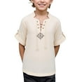 thumbnail image 2 of Kiijoy Little Boys Retro Medieval Short Sleeve Shirt Solid Lace Up Summer Vintage Top, Sizes 3-14, 2 of 8