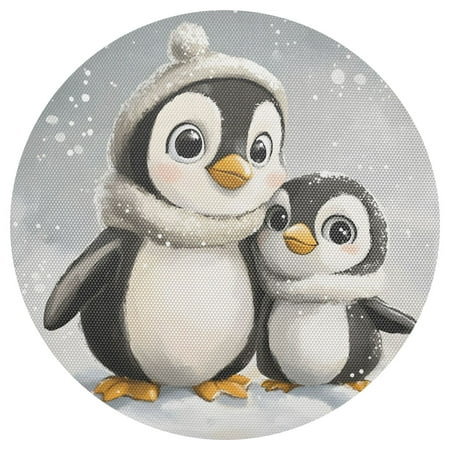 

Ryvnso Cute Penguins Round Plate Mats Dining Table Placemat 1 Piece for Holiday Decoration