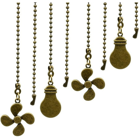

4Pcs Ceiling Fan Pull Chain Set Bulb and Fan Pattern Pull Chain Extension Fan Pull Chain Pendant 12 Inch(Antique Bronze)
