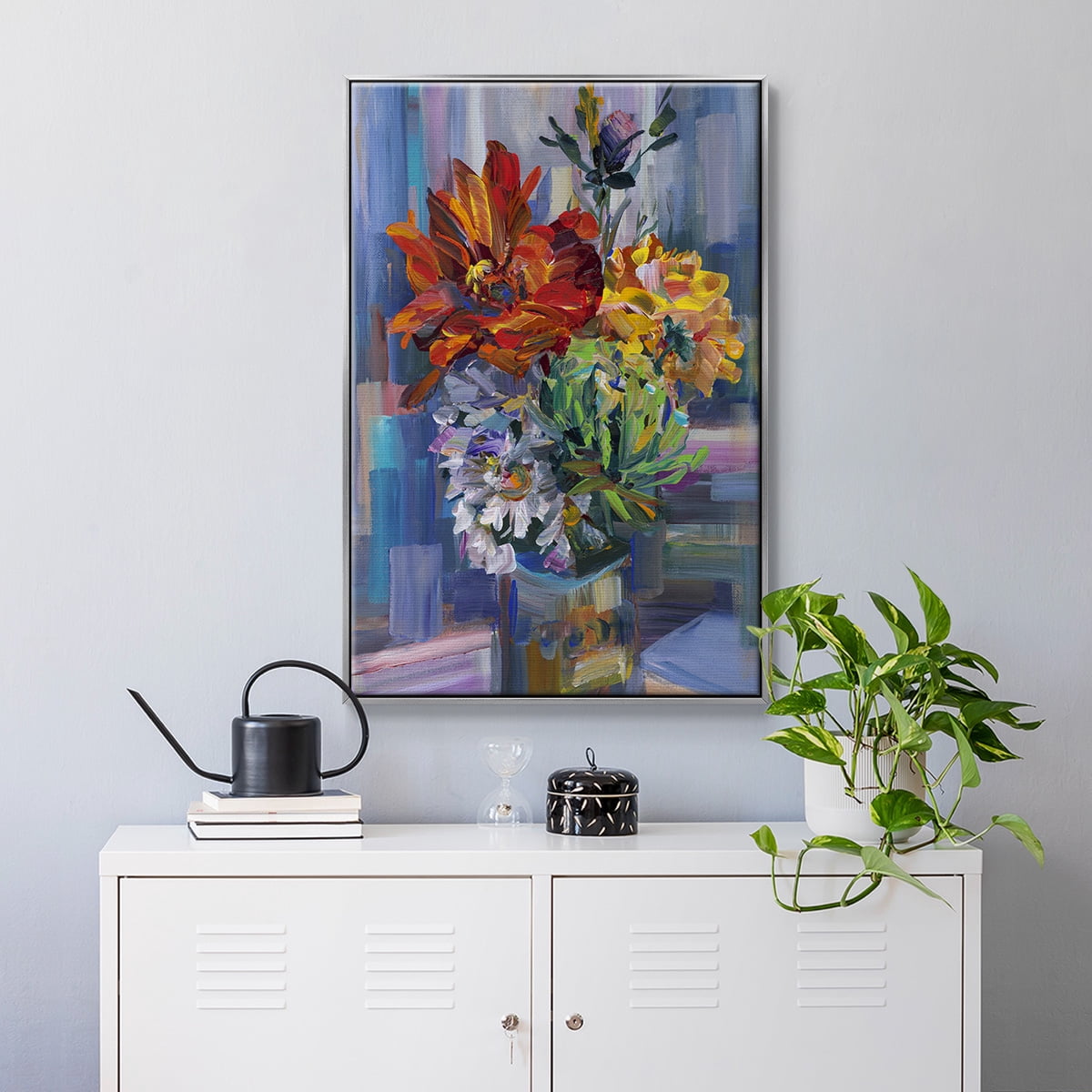 Modern Bouquet Framed Premium Gallery Wrapped Canvas - Ready to Hang - 17 x 25 - Silver Floating Frame