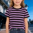 thumbnail image 3 of Ticikt Boys & Girls Short Sleeve T-Shirt, Striped Print Casual Crew Neck Cotton Tee Tops for Toddler/Little/Big Kids,Purple, 3 of 6