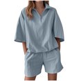 thumbnail image 2 of Bzhegqhd Women's Summer Casual Solid Color Short Sleeved Shorts Two-piece Set, 2 of 6