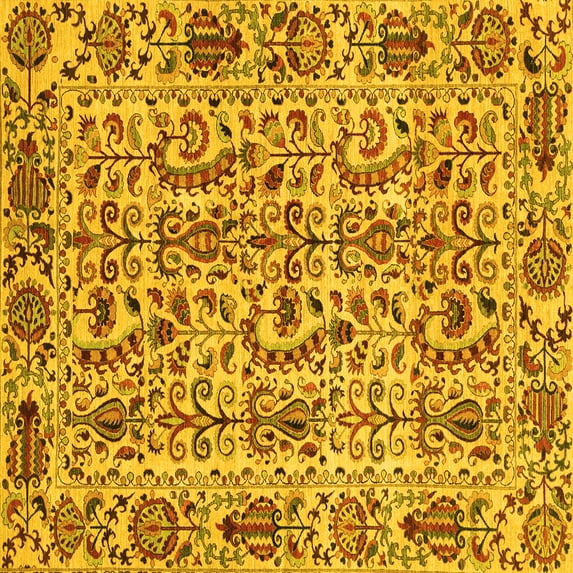 Ahgly Company Machine Washable Indoor Square Abstract Yellow Modern Area Rugs, 8' Square