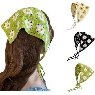 Crochet Kerchief Triangle Headband Bandana Lot of 2 Green Floral Smiles Boho Sum Crochet Hair Bandana Floral Hair Scarf Boho Head Kerchief  main image 3