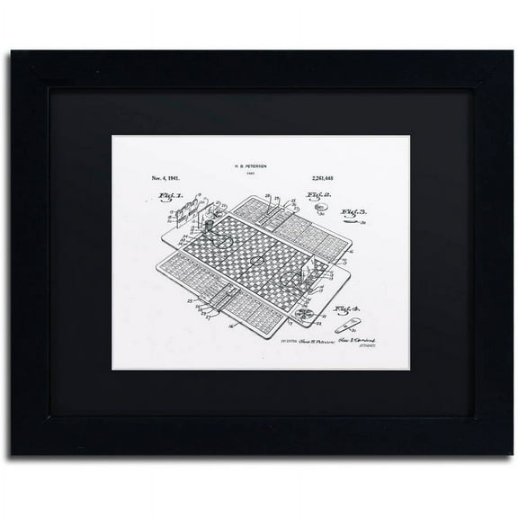 Trademark Fine Art "Basketball Court Game Patent White" Canvas Art by Claire Doherty, Black Matte, Black Frame