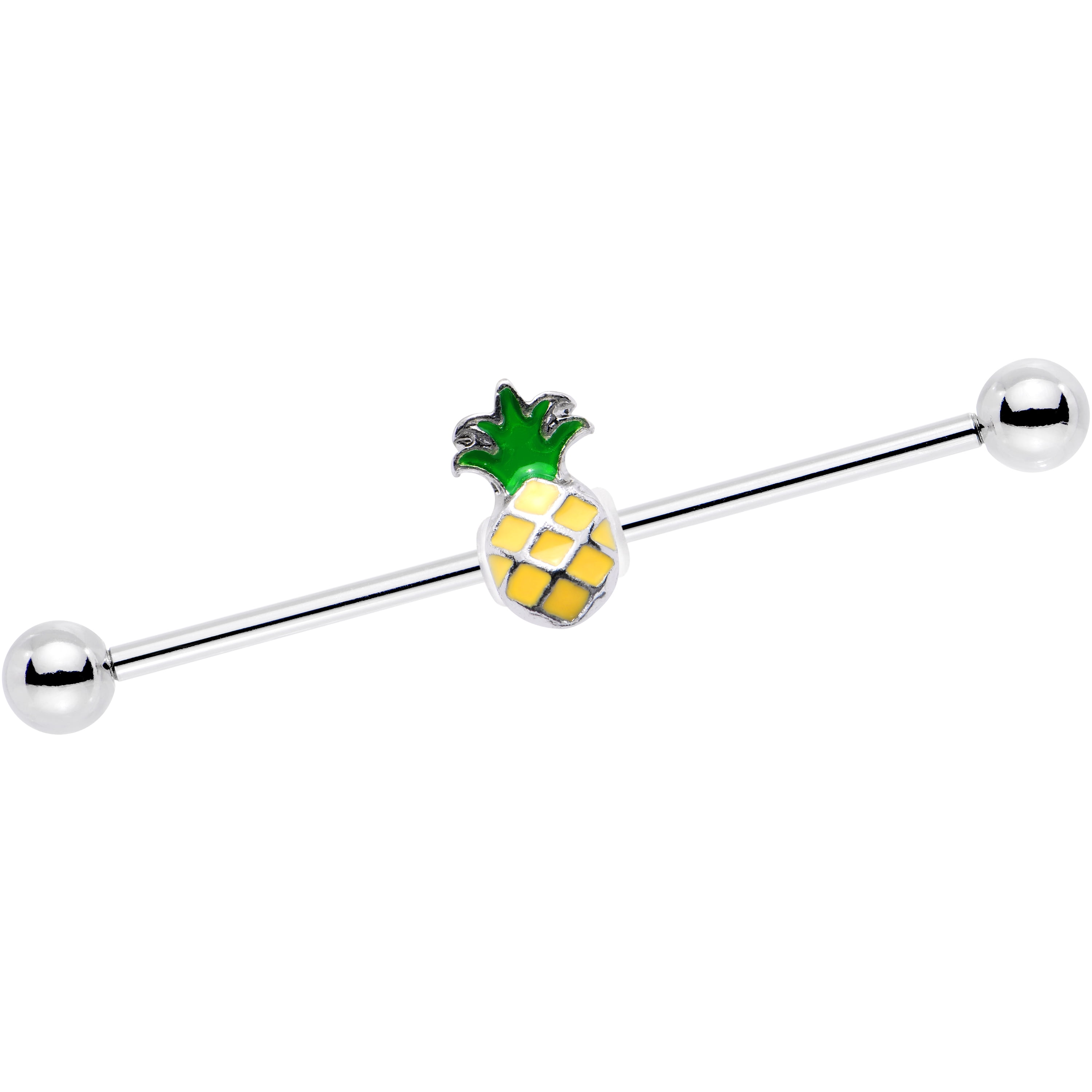 Body Candy Stainless Steel Yellow Green Pineapple Industrial Barbell 14